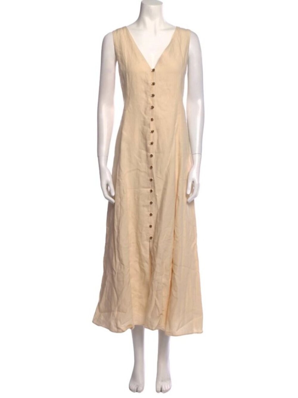Sezane Cream Button-Front V-Neck Midi Dress